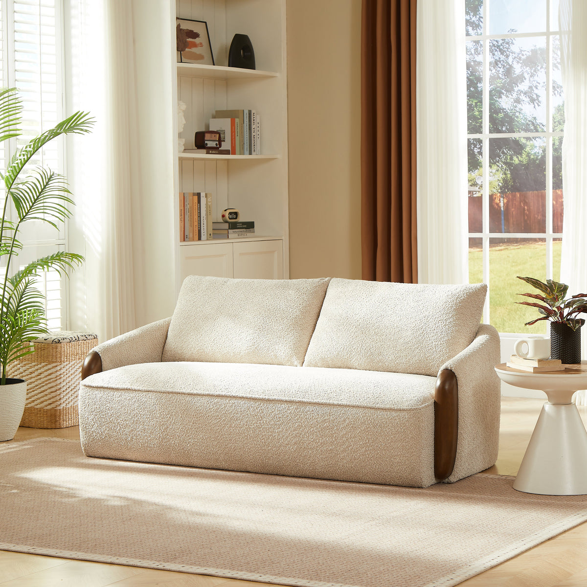 75 In. Curved Boucle Upholstered Sofa - Solid Wood Frame Couch