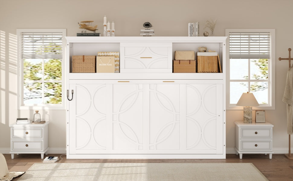 Twin Size Murphy Bed with Charging Station and Drawer