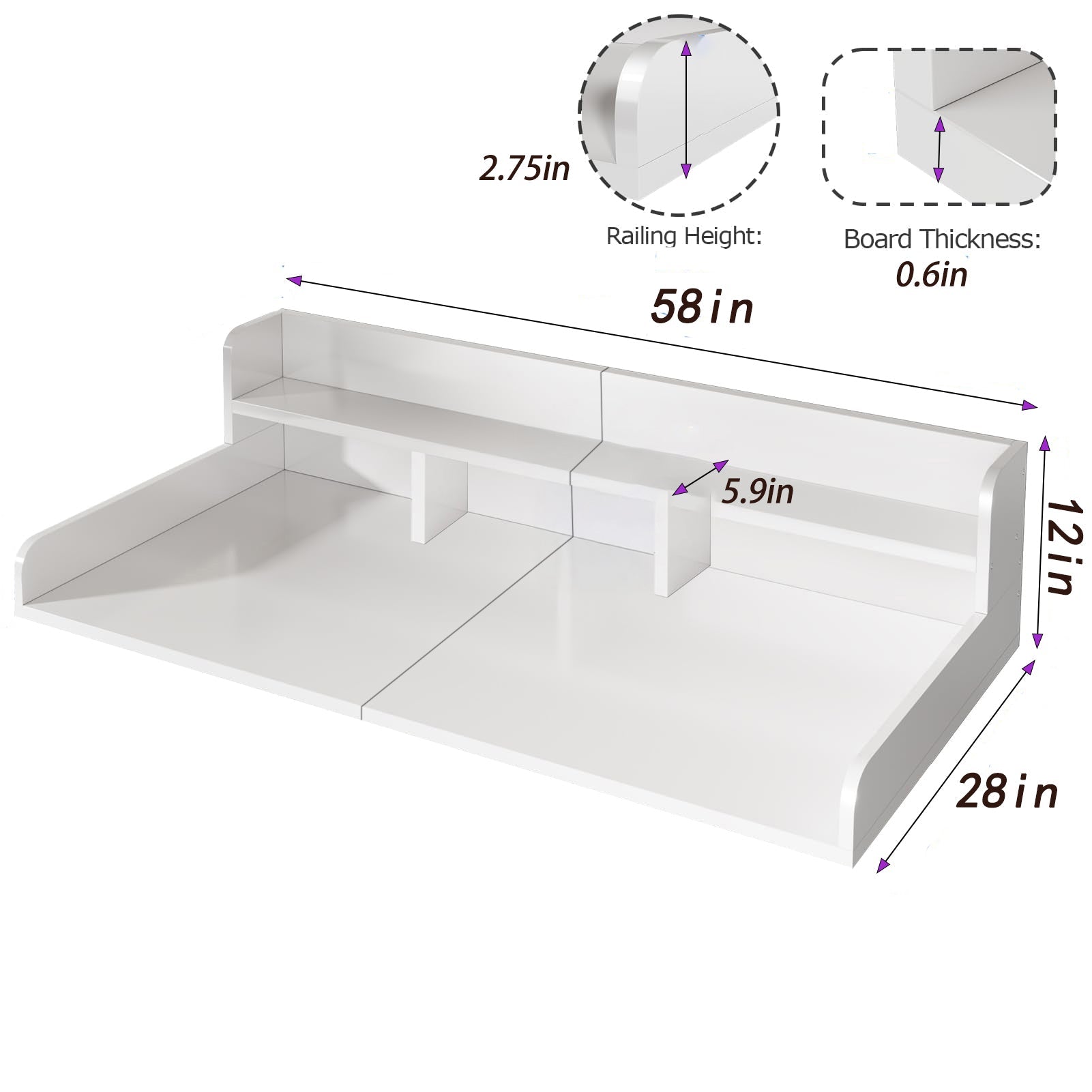 Washer Dryer Countertop with Non-Slip Pads - White