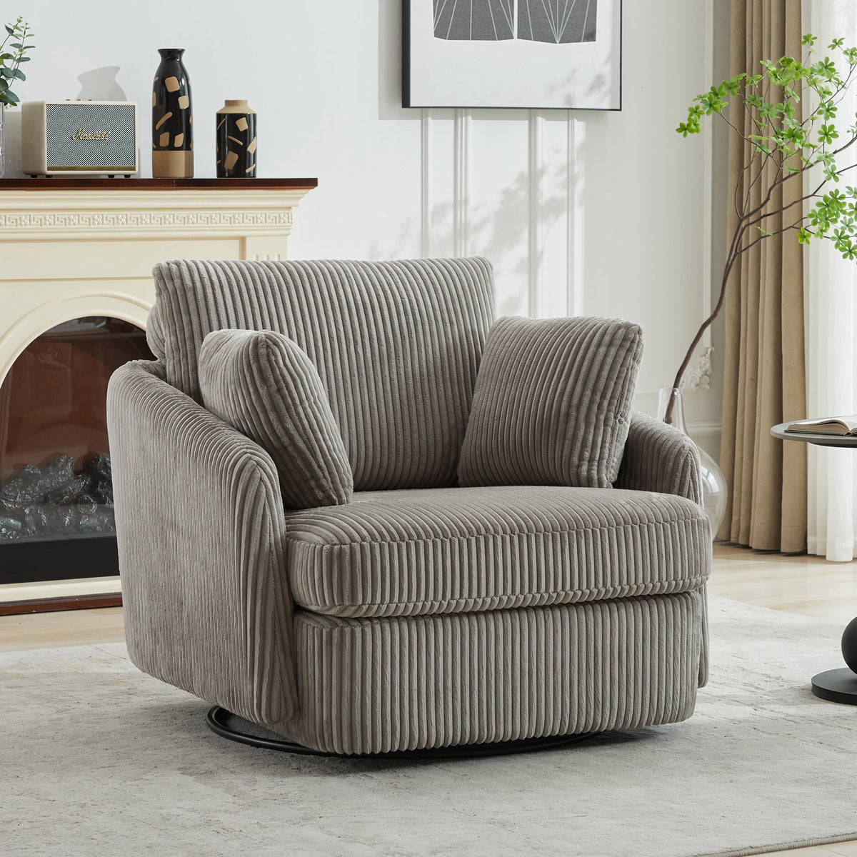 40.55"W Swivel Accent Chair with 2 Throw Pillows