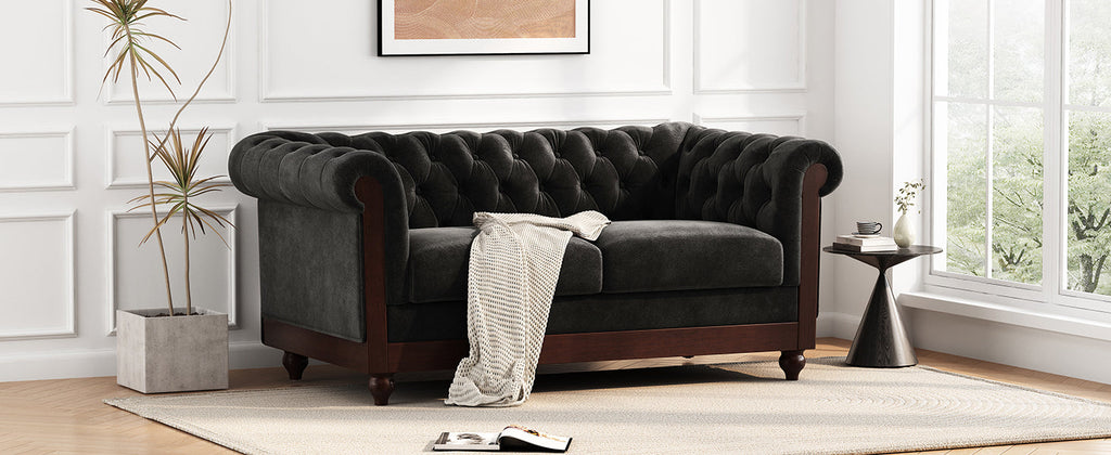 Vivalux 59.44" Chesterfield Velvet Loveseat Sofa