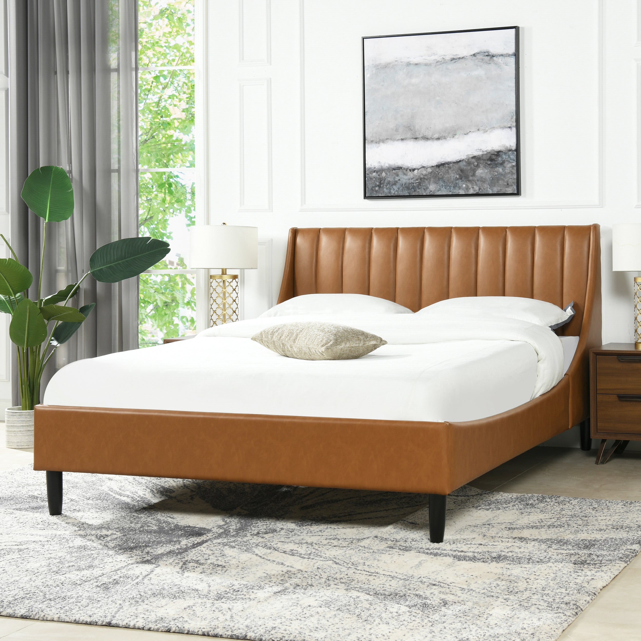 Aspen Vertical Tufted Modern Headboard Platform Bed Set, Queen