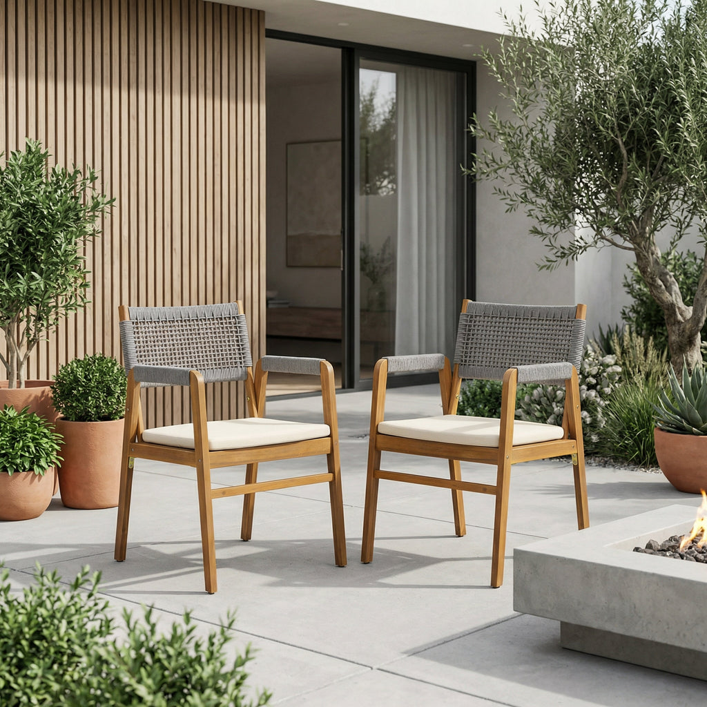 Outdoor Acacia Wood Dining Armchair with Cushion
