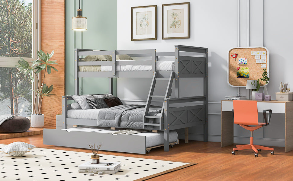 Twin Over Full Bunk Bed with Ladder, Trundle & Safety Guardrail