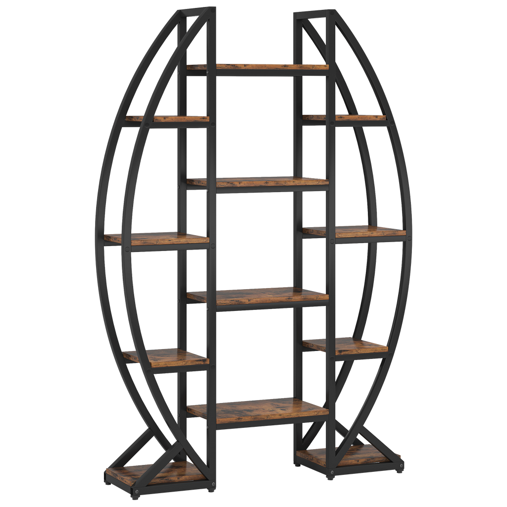 55" Triple Wide Oval Industrial Rustic Bookcase