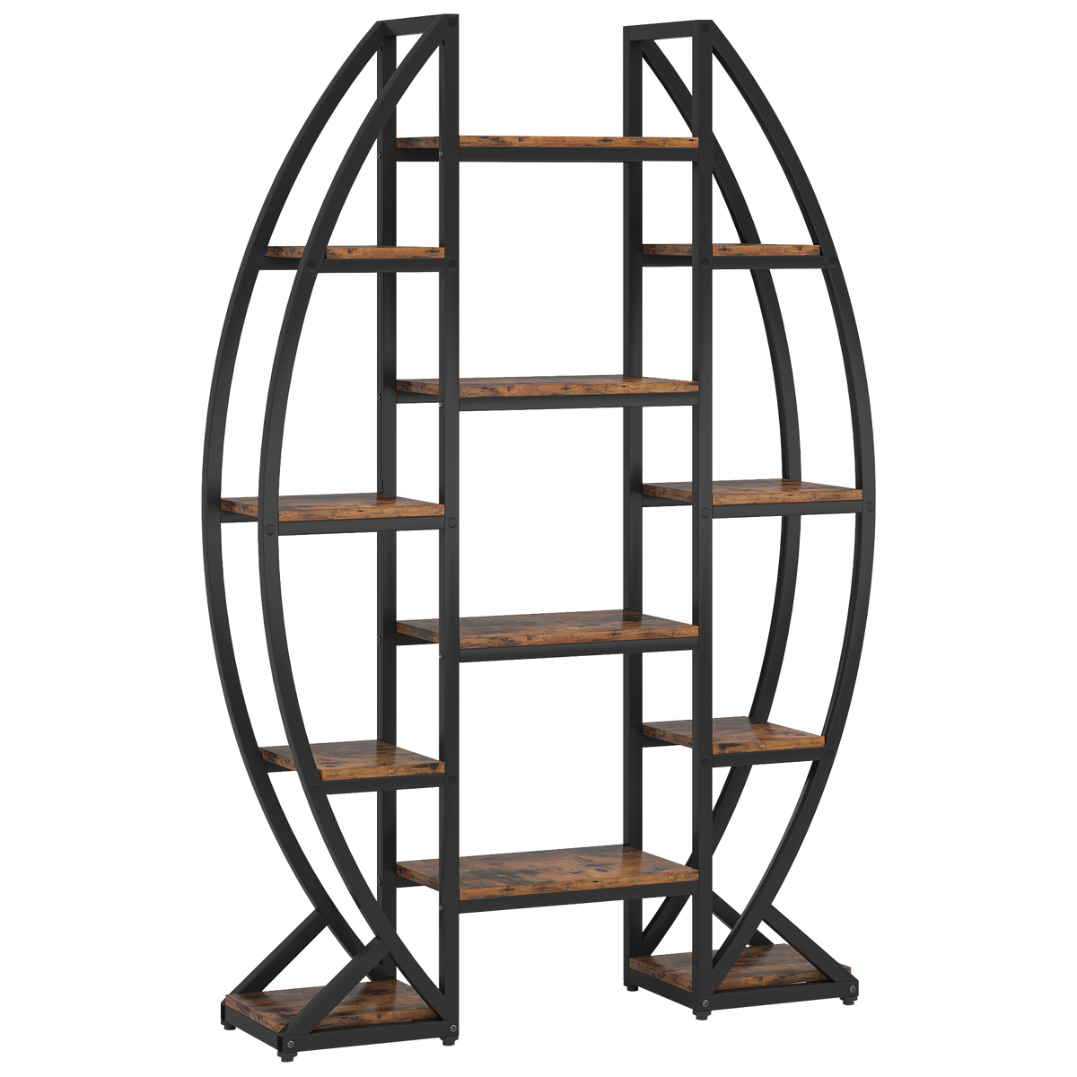 55" Triple Wide Oval Industrial Rustic Bookcase