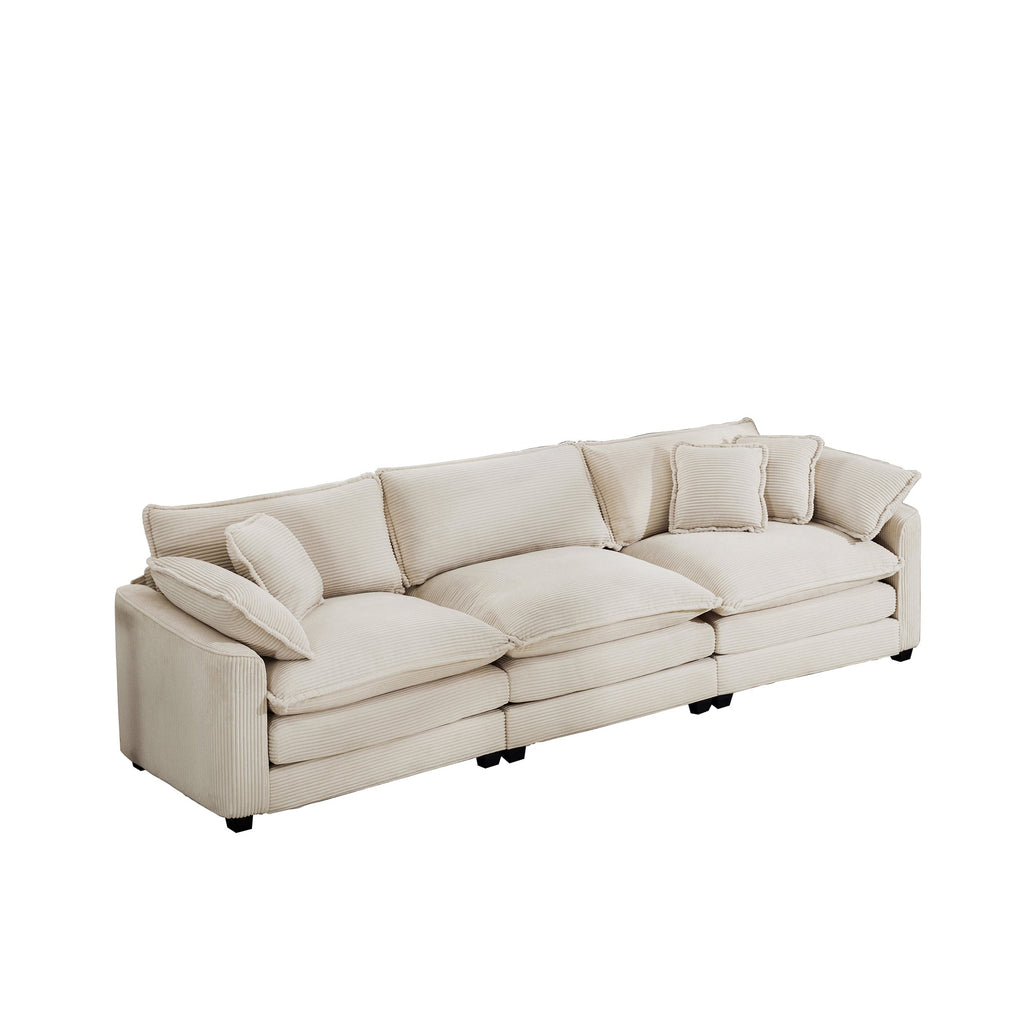 Mid-Century Modern 3-Seater Sectional Sofa with Pillows