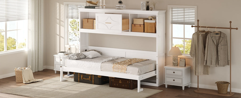 Twin Size Murphy Bed with Charging Station and Drawer