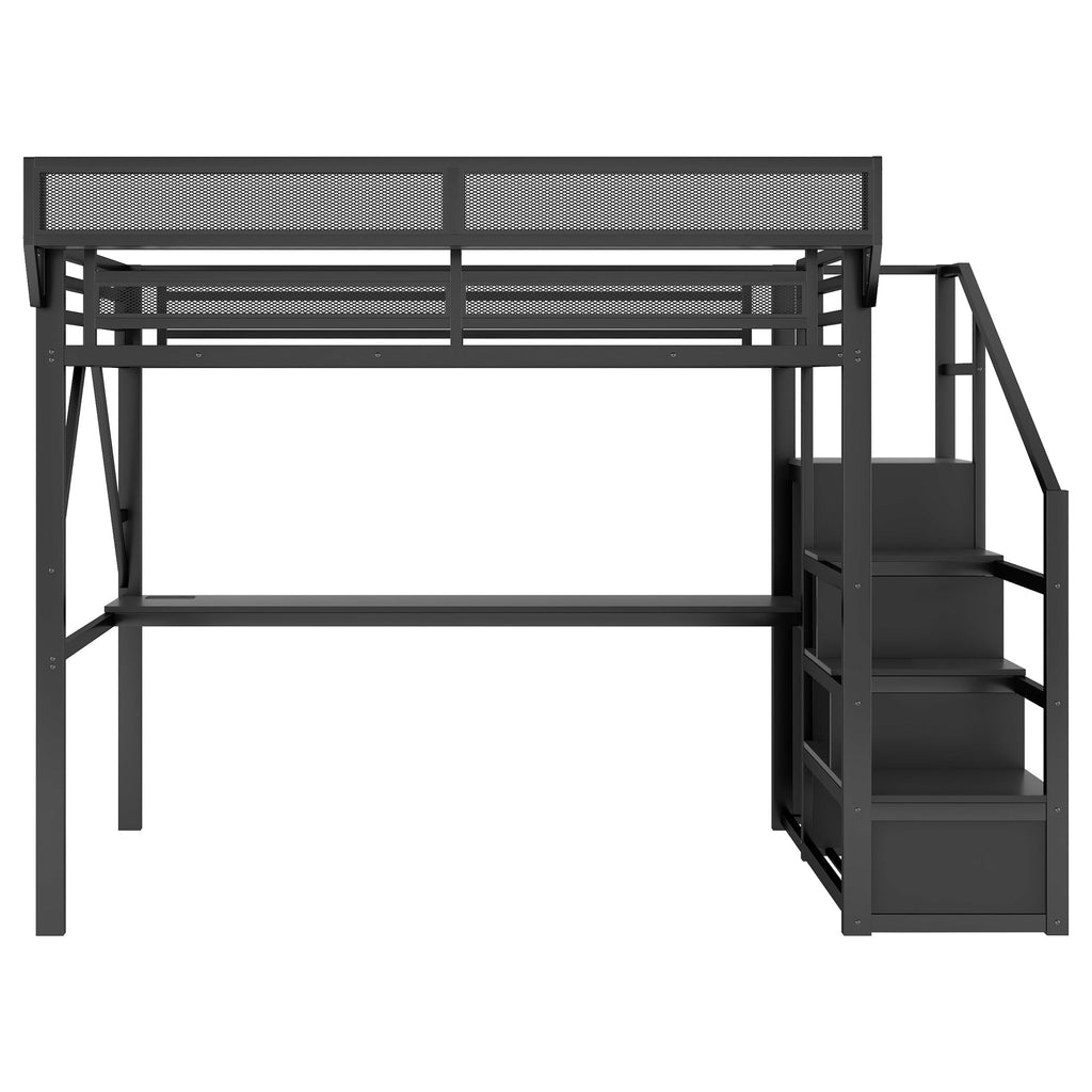 Queen Loft Bed with Desk and Charging Station
