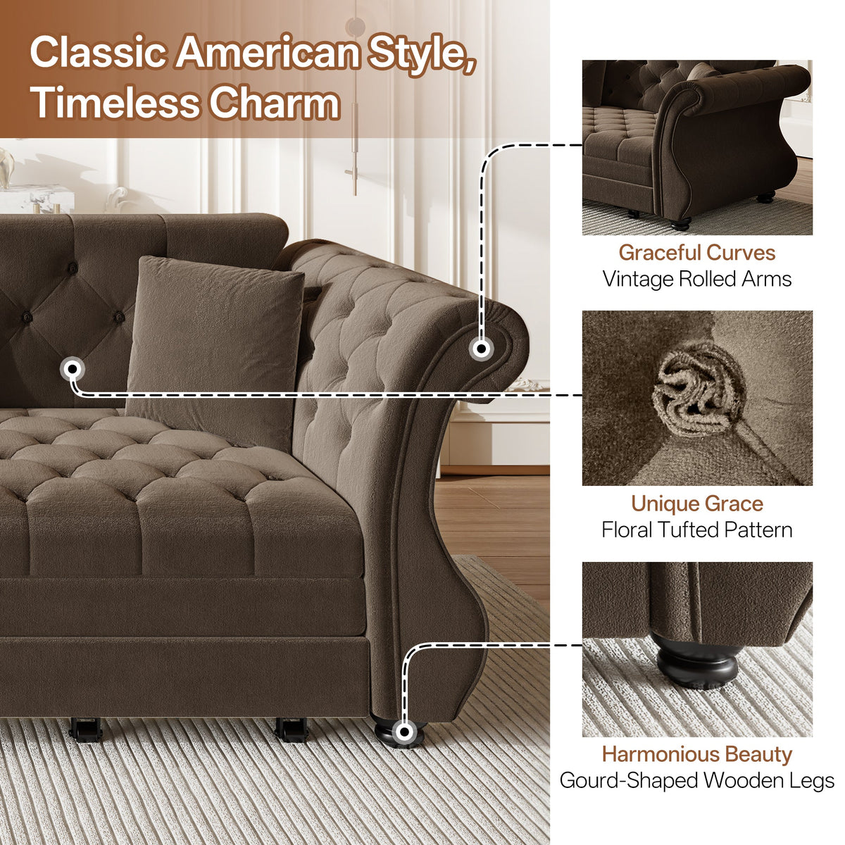 97.6" Oversized Chesterfield Pull Out Sofa Bed