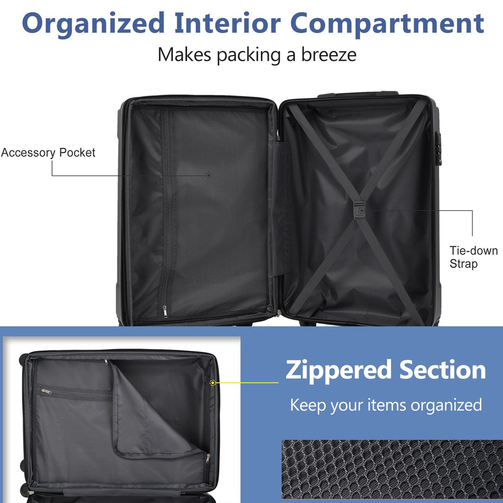Lightweight Durable ABS Hardshell Luggage - 24 Inch Checked Travel Suitcase