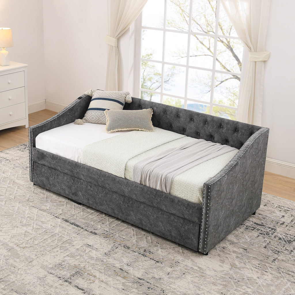 Twin Size Daybed with USB Charging & Pull-out Extendable Bed