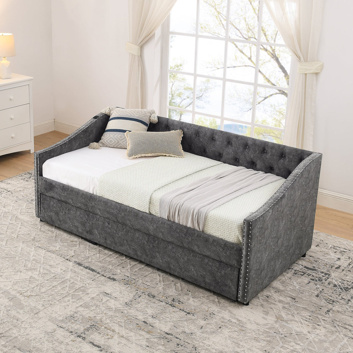Twin Size Daybed with USB Charging & Pull-out Extendable Bed