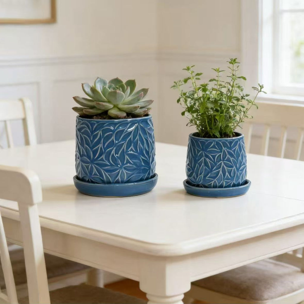 Handmade Ceramic Planter Set of 2, 6" & 8" Diameter, Deep