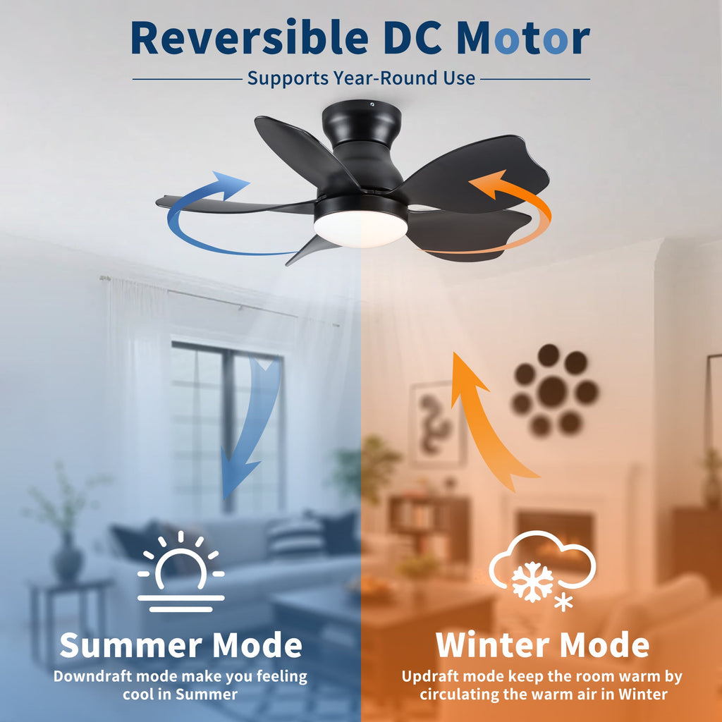 30" Small Kid's Low Profile Flush Mount Ceiling Fan Lighting