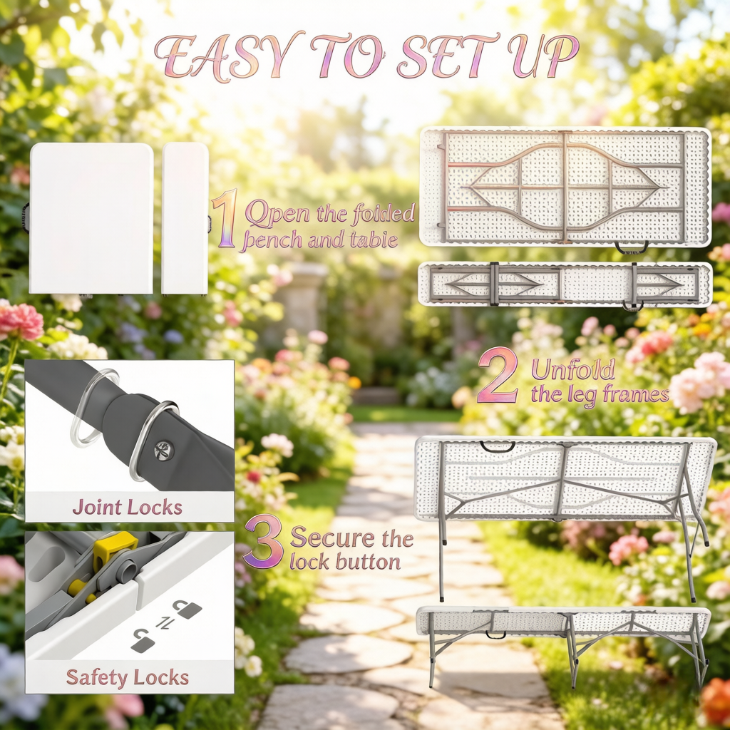 Foldable Picnic Table and Chairs Set