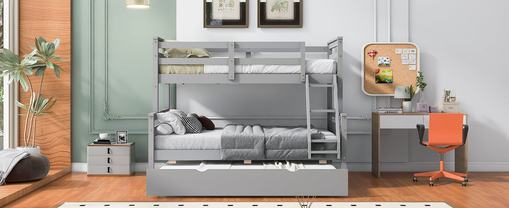 Twin Over Full Bunk Bed with Ladder, Trundle & Safety Guardrail