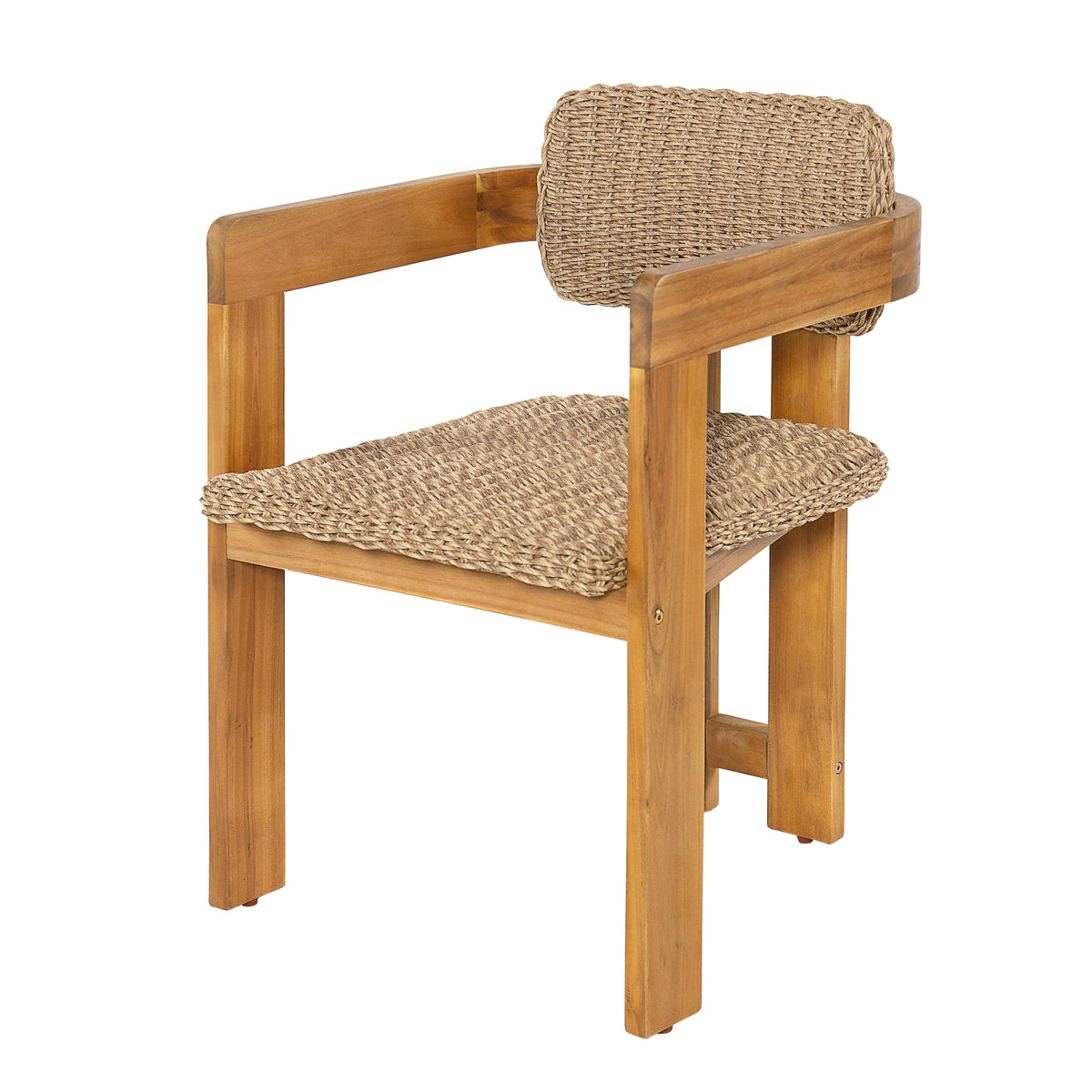 Outdoor Acacia Wood Dining Chair with Handwoven Rattan Seat and Back