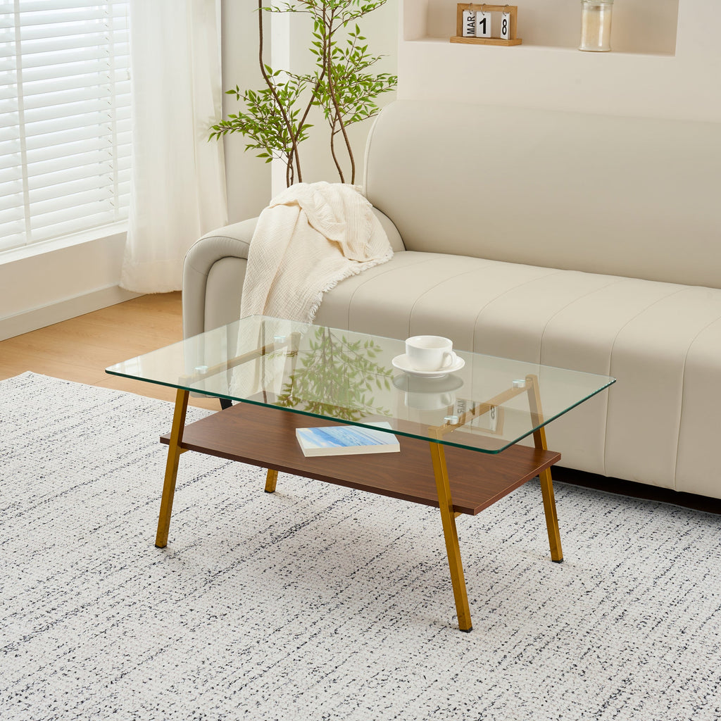 Rectangle Coffee Table with Tempered Glass Tabletop