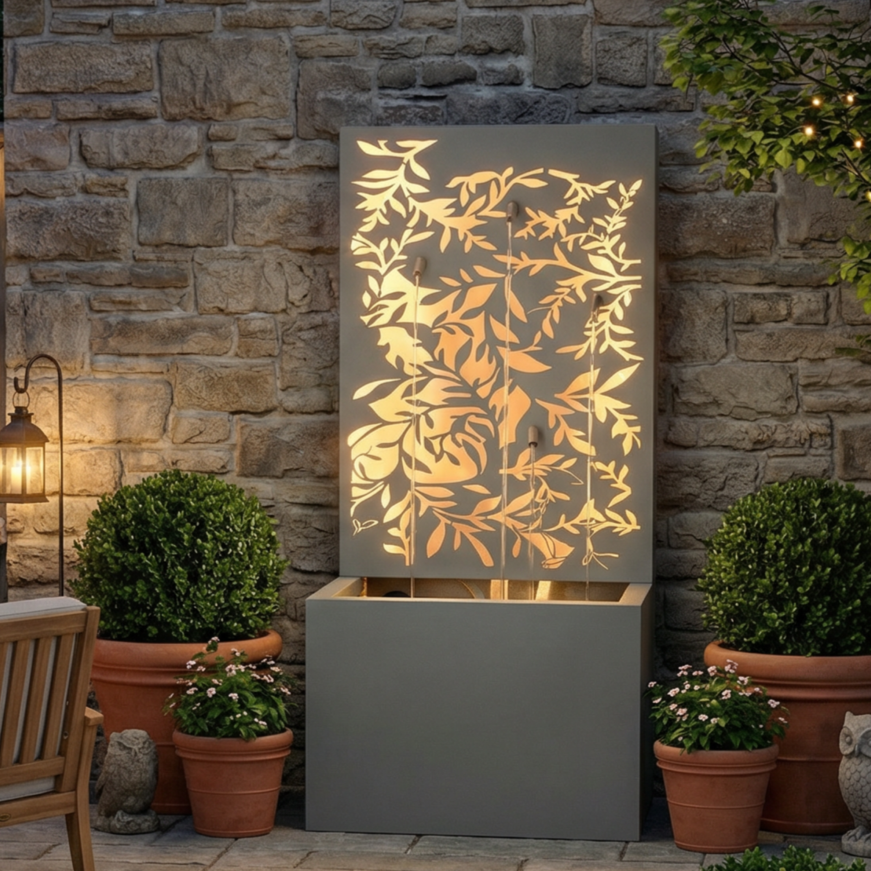 Light Gray Metal Leaf Cutout Water Wall Fountain