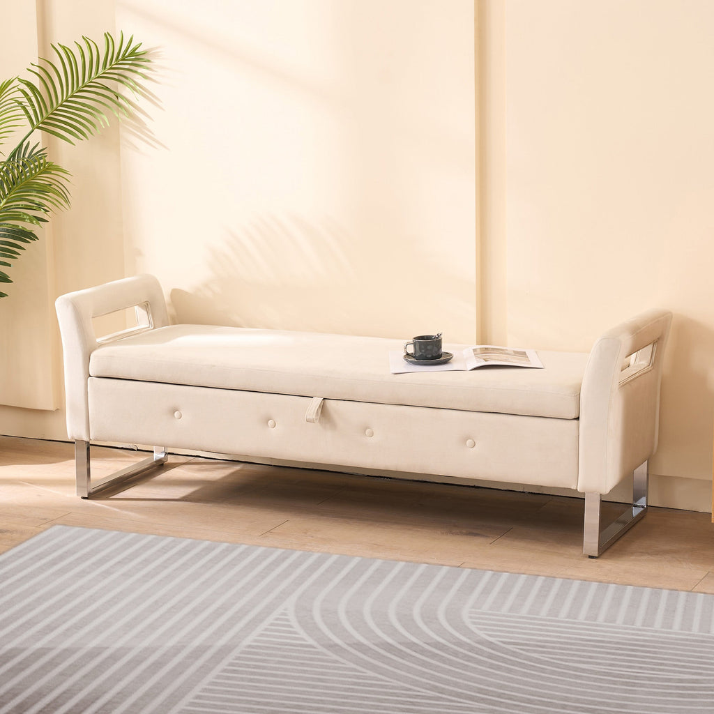 67.91" Wide Velvet Storage Soft Bench with Armrests