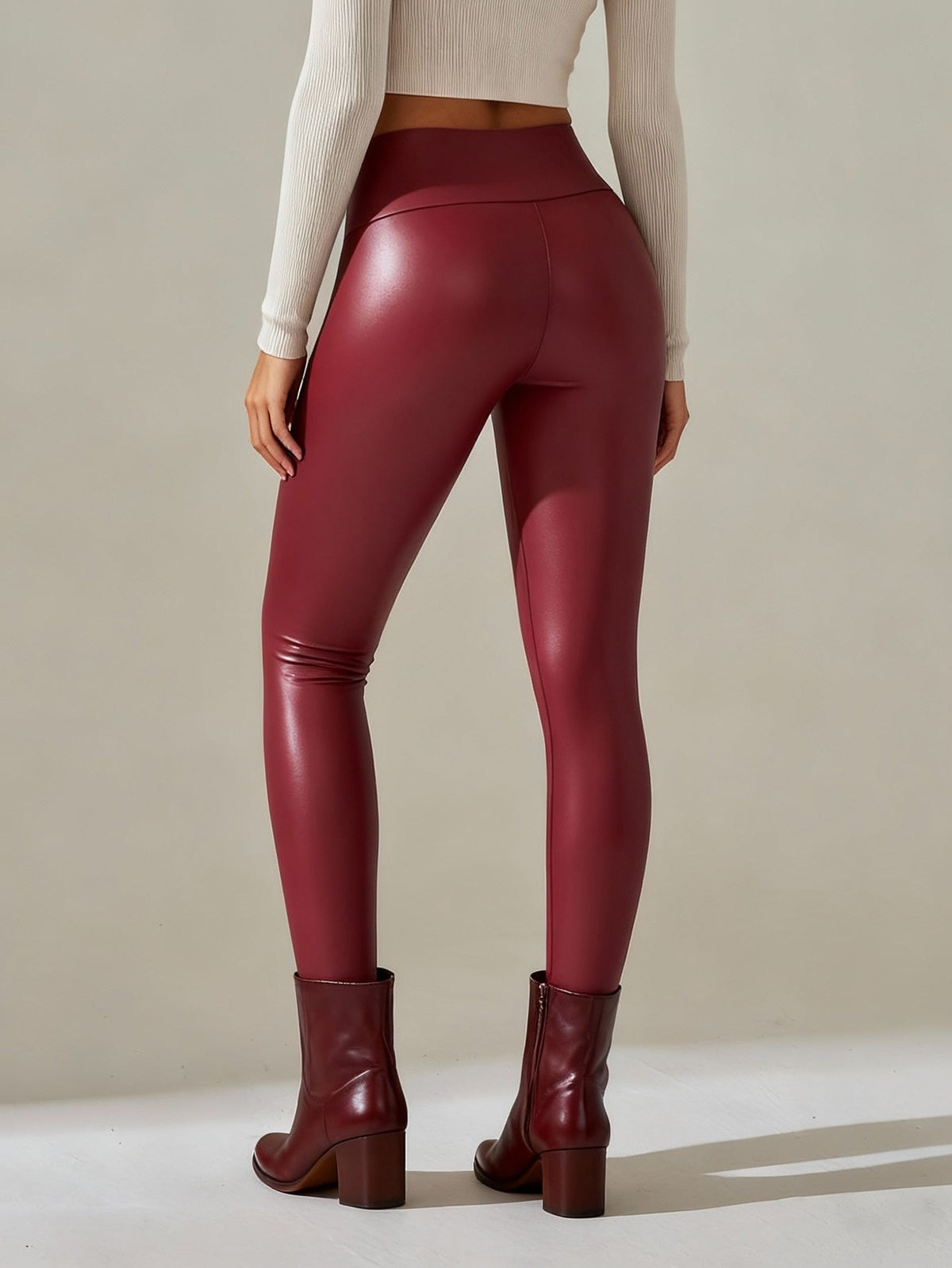 Women Faux Leather Leggings, High Waisted PU Leather Stretch Skinny Pants For Fall Winter Casual Daily Wear