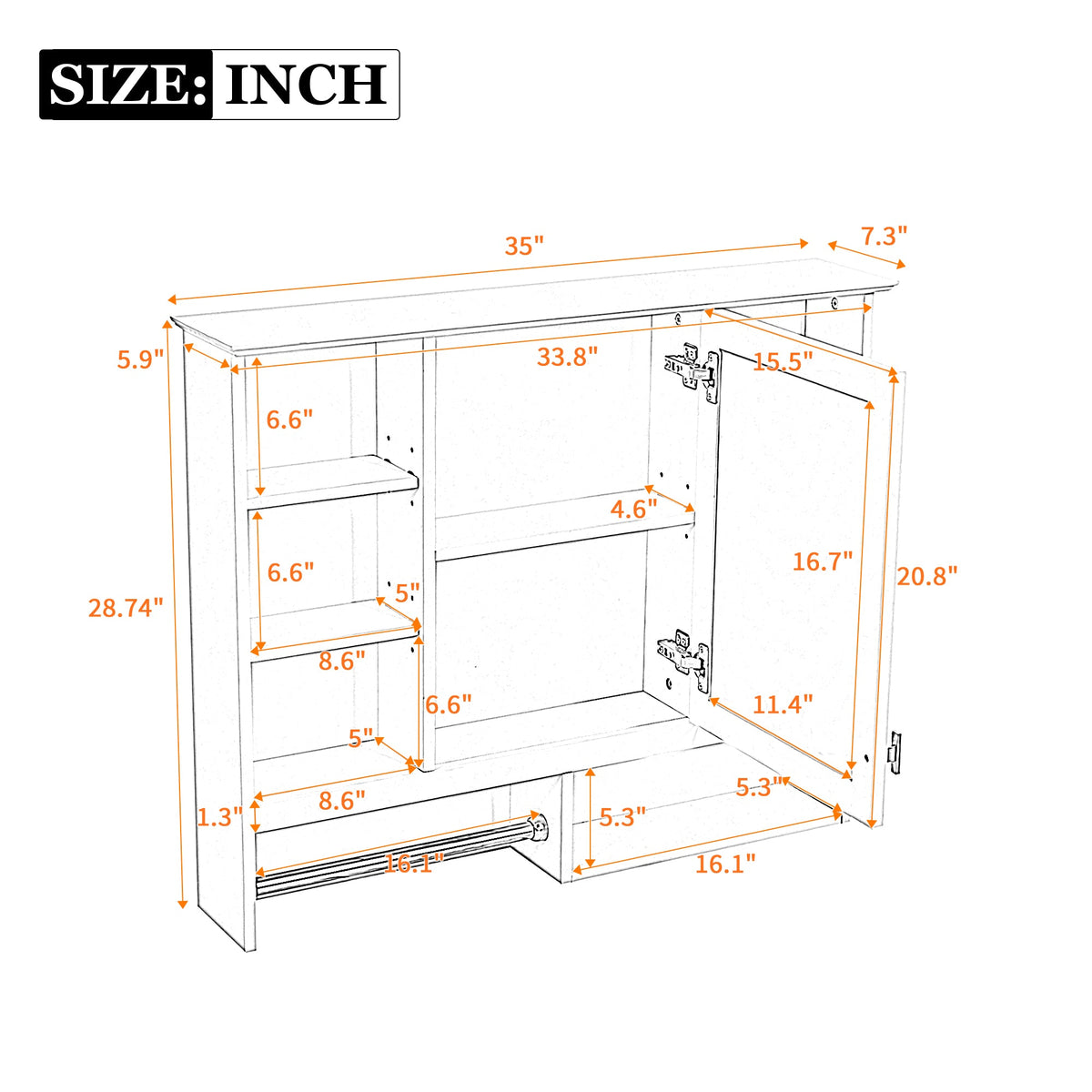 35 inch Wall-Mount 2-in-1 Mirror Cabinet