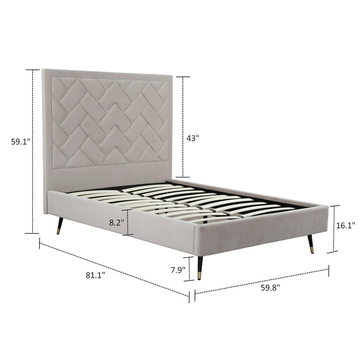 Crosby Upholstered Velvet Full Bed in Greige