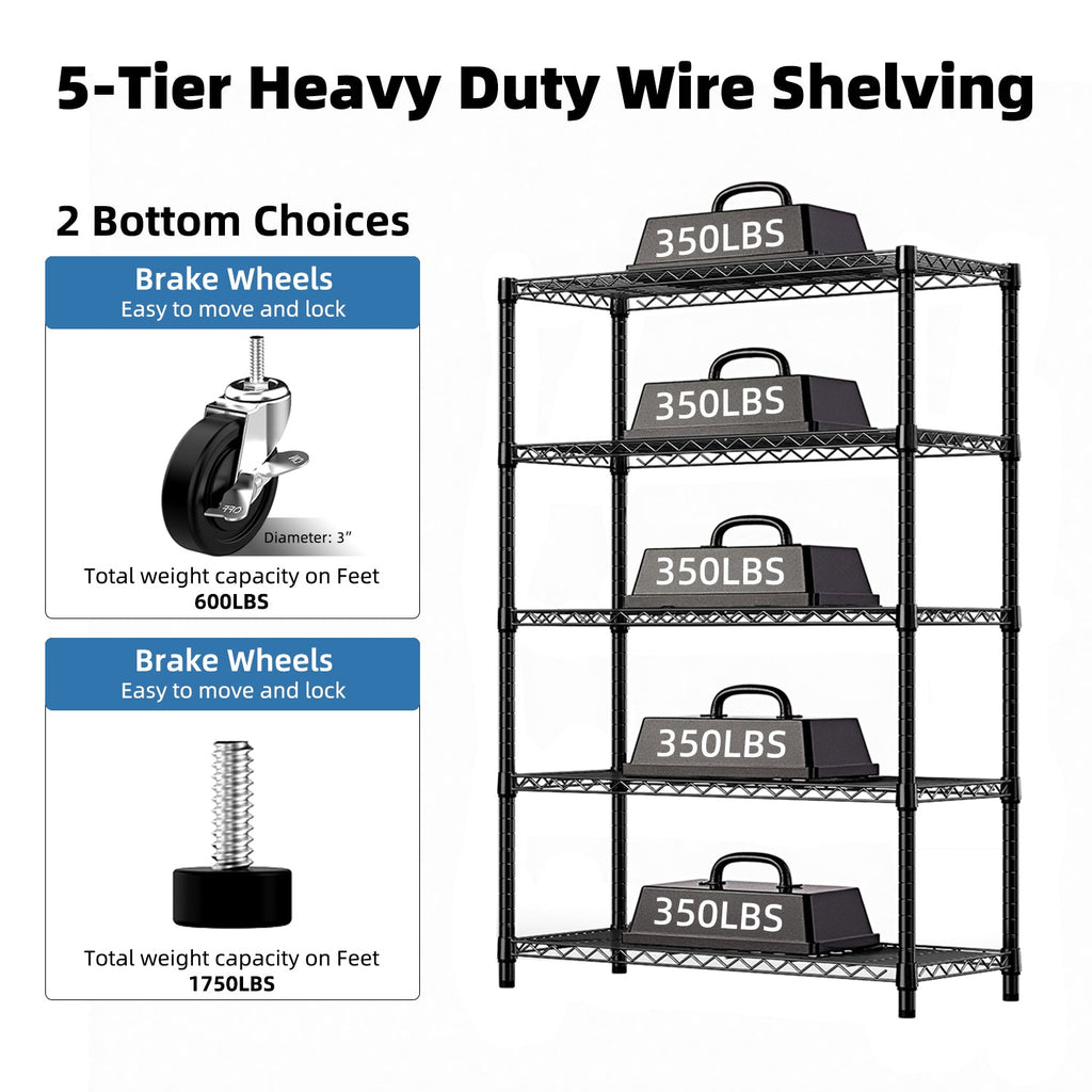 5-Shelf Wire Storage Shelving Unit