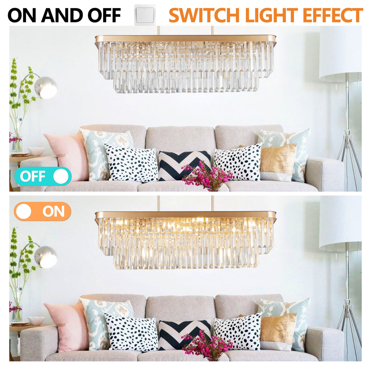 Rectangular Crystal Chandelier Adjustable