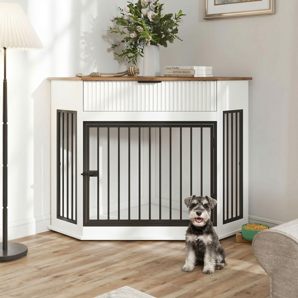 44.6'' Corner MDF Dog Crate Furniture for Small/Medium Dogs