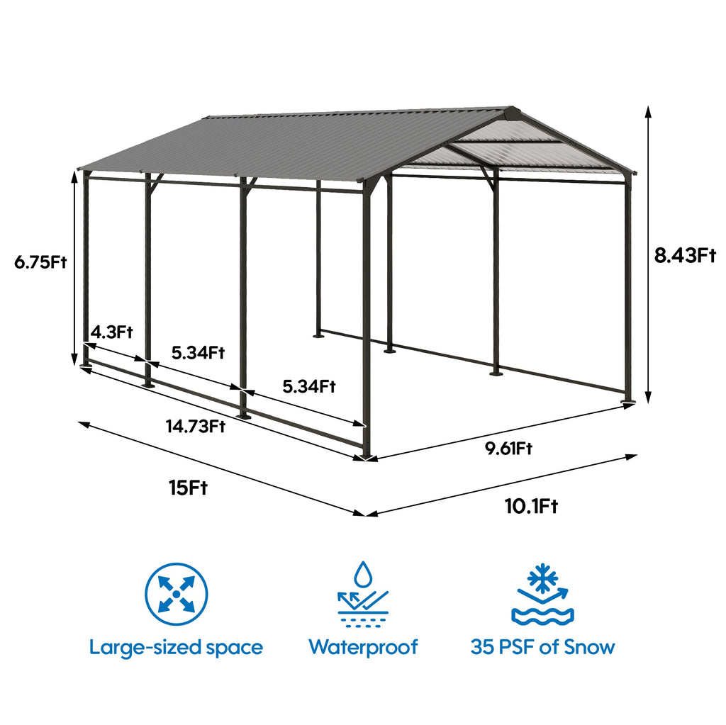 Heavy Duty Metal Carport 10 × 15 FT