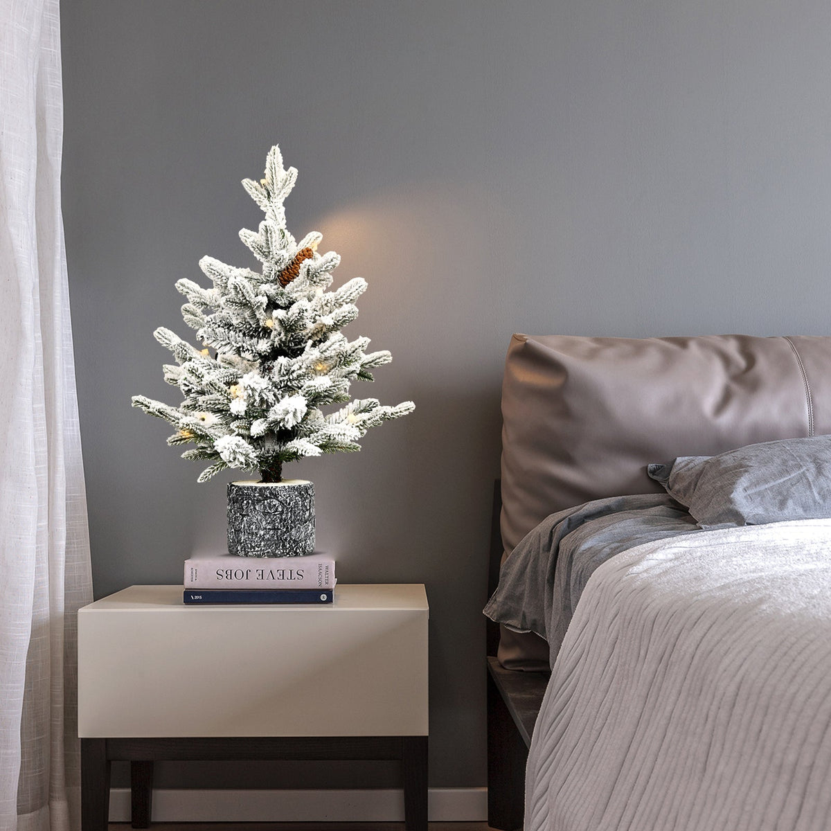2FT Flocked Christmas Tree with Pot Base, 30 Warm