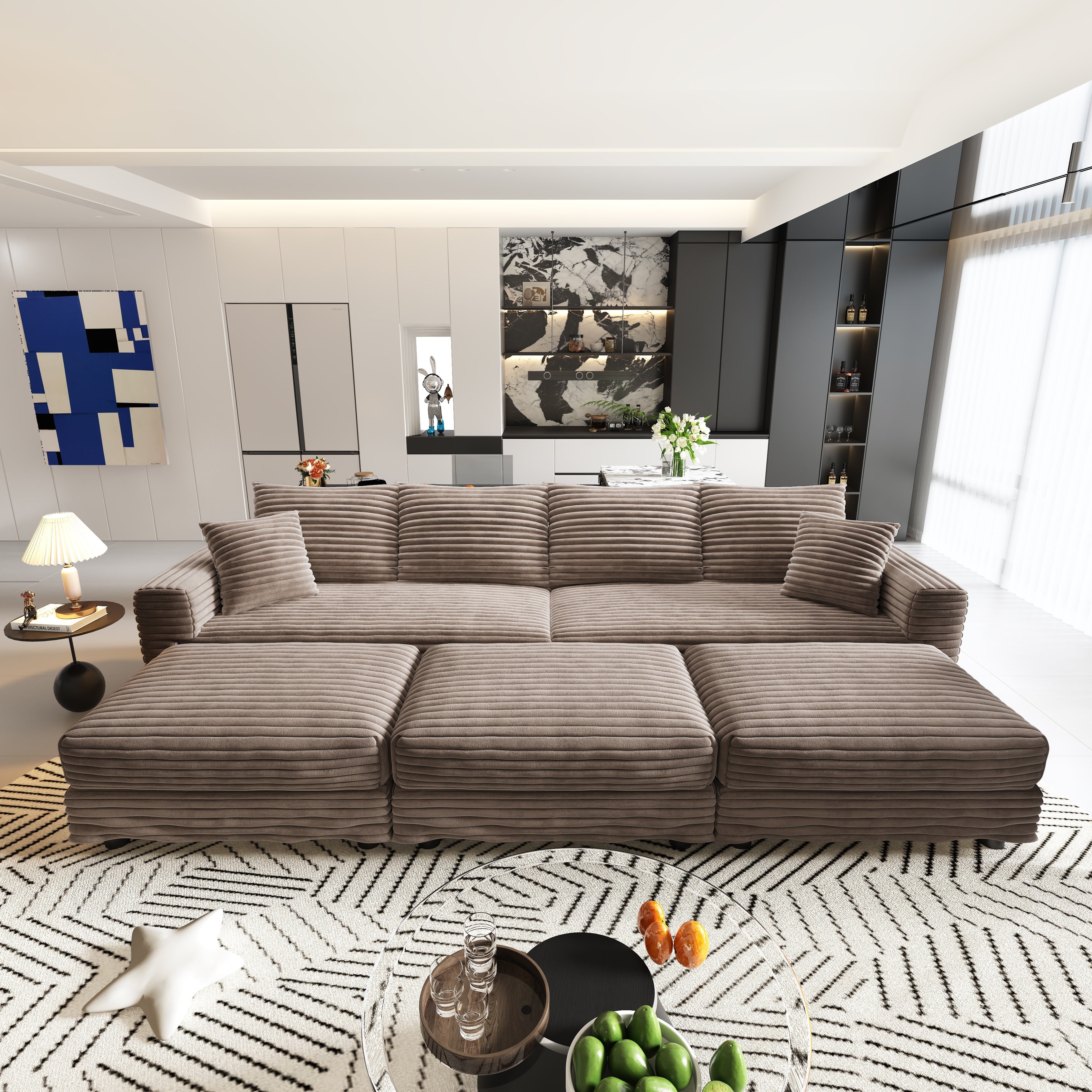 102.4" Plush Corduroy 4-Seat Sofa