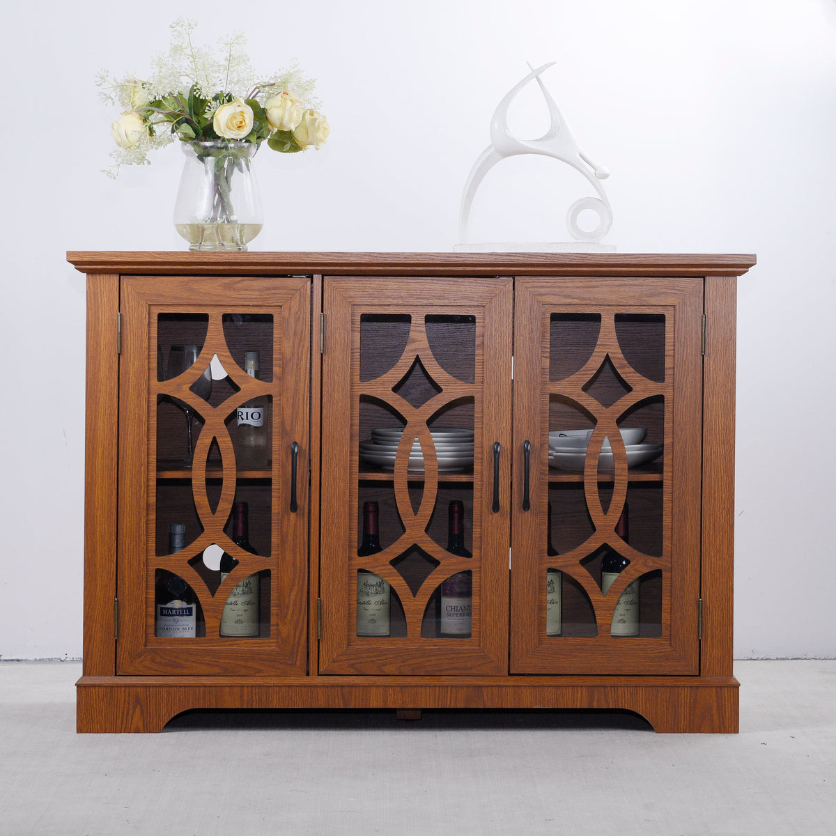 Spacious Size Sideboard with 3 Clear Tempered Glass Doors