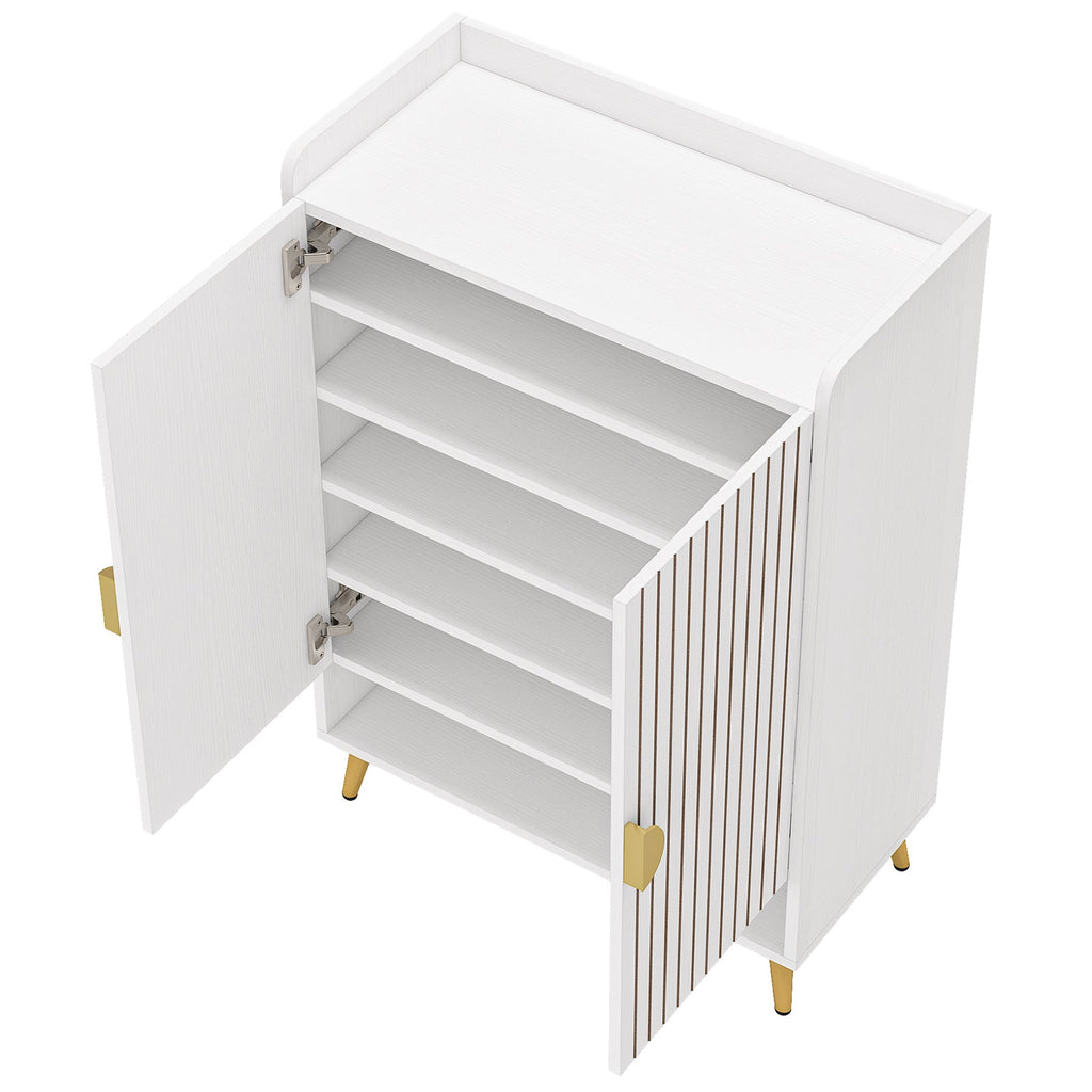 29.6" White and Gold Shoe Cabinet