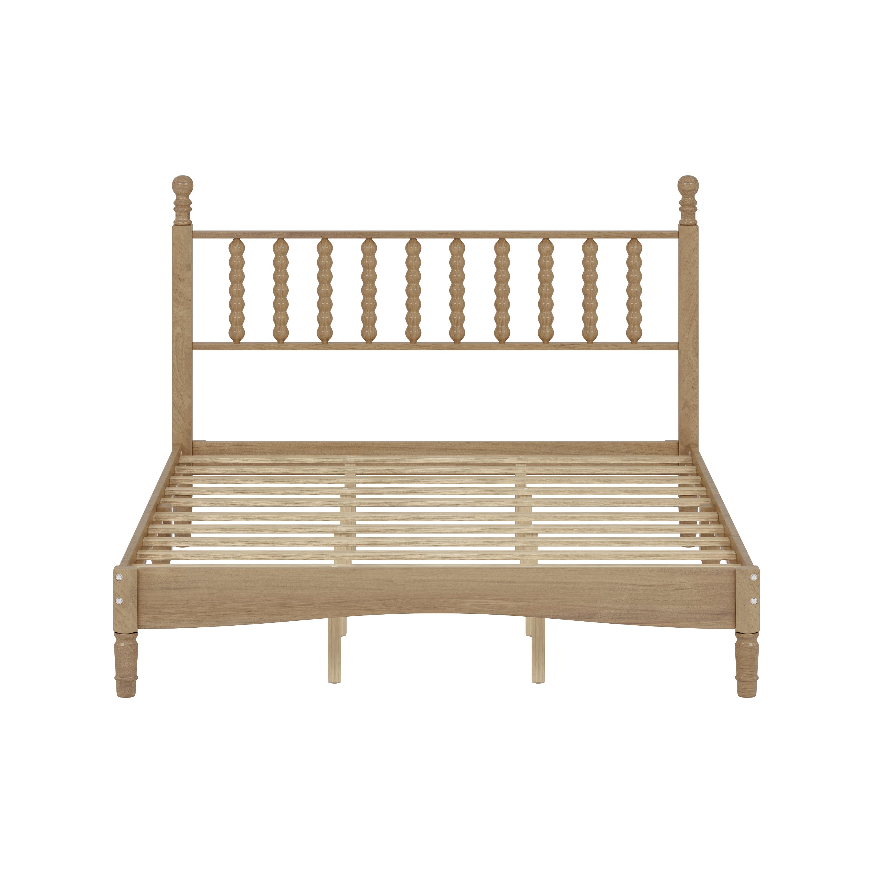 Queen Size Wood Platform Bed with Gourd Shaped Headboard