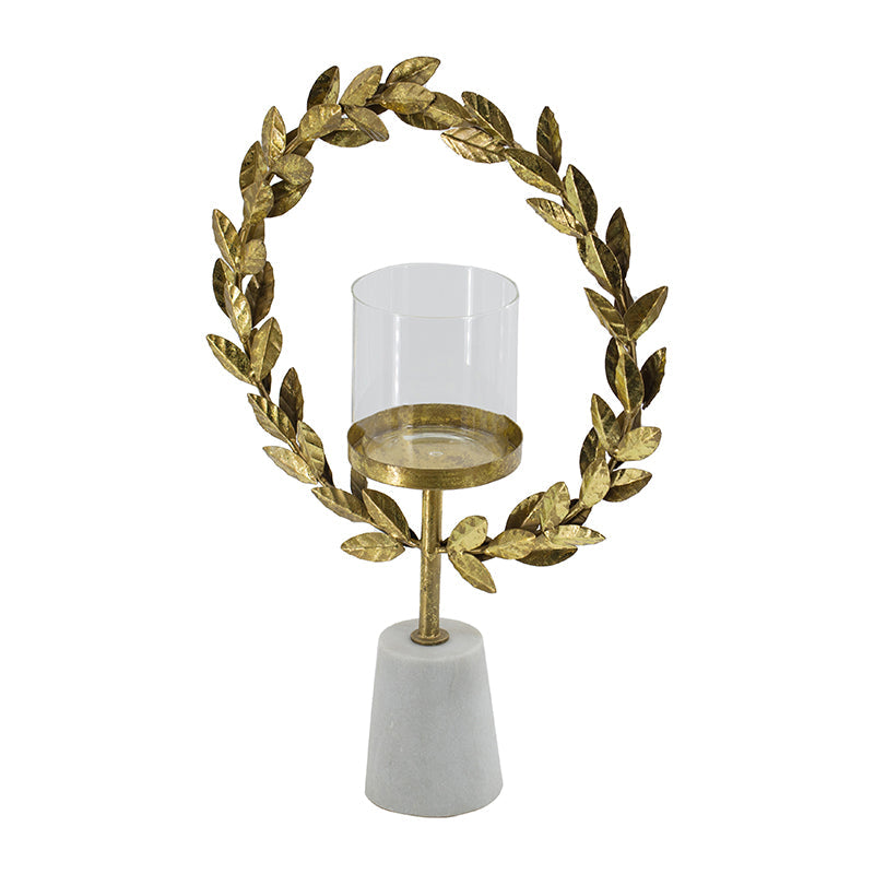 Iron Floral Hurricane with Marble Base