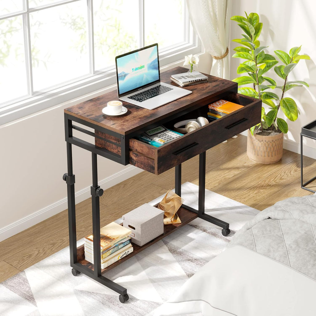 Portable Laptop Desk with Drawer & Wheels