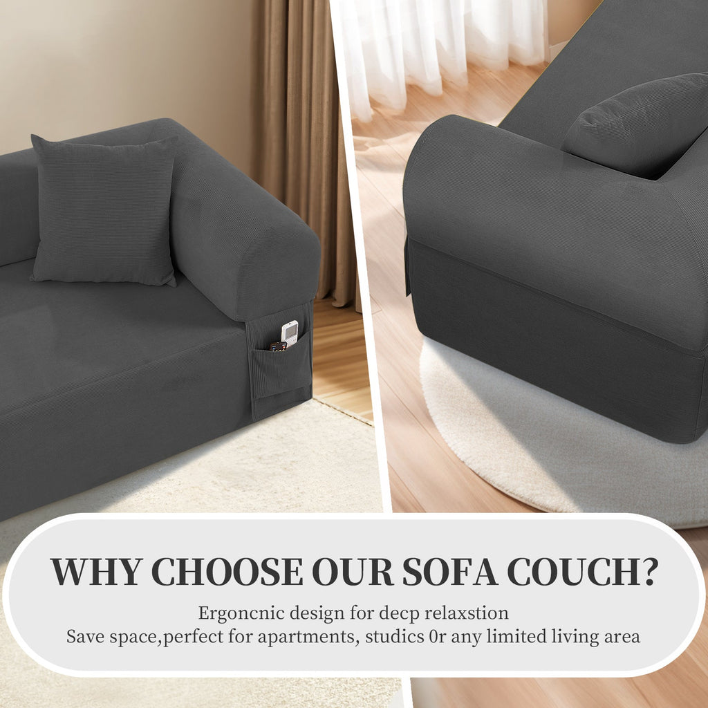 Spring Sofa with High-Quality Fabric, Pillows & Storage