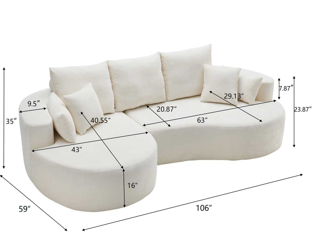 106 in. 2-Piece Fabric Cloud Curved Sectional Sofa - Snow
