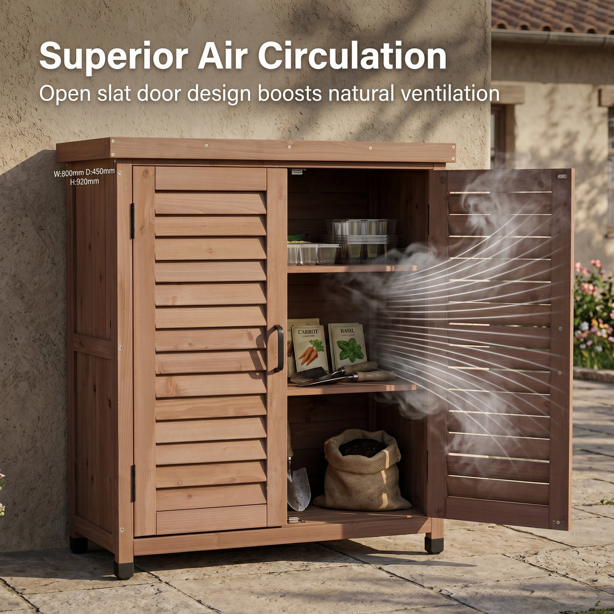 Potting Bench with Storage Cabinet and Metal Table Top