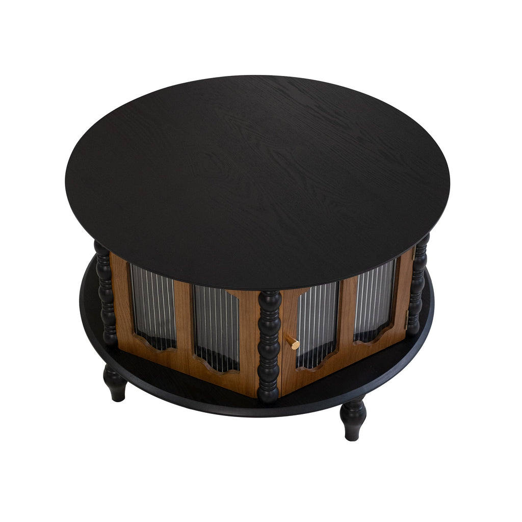 31.5" Round Wooden Coffee Table With Storage