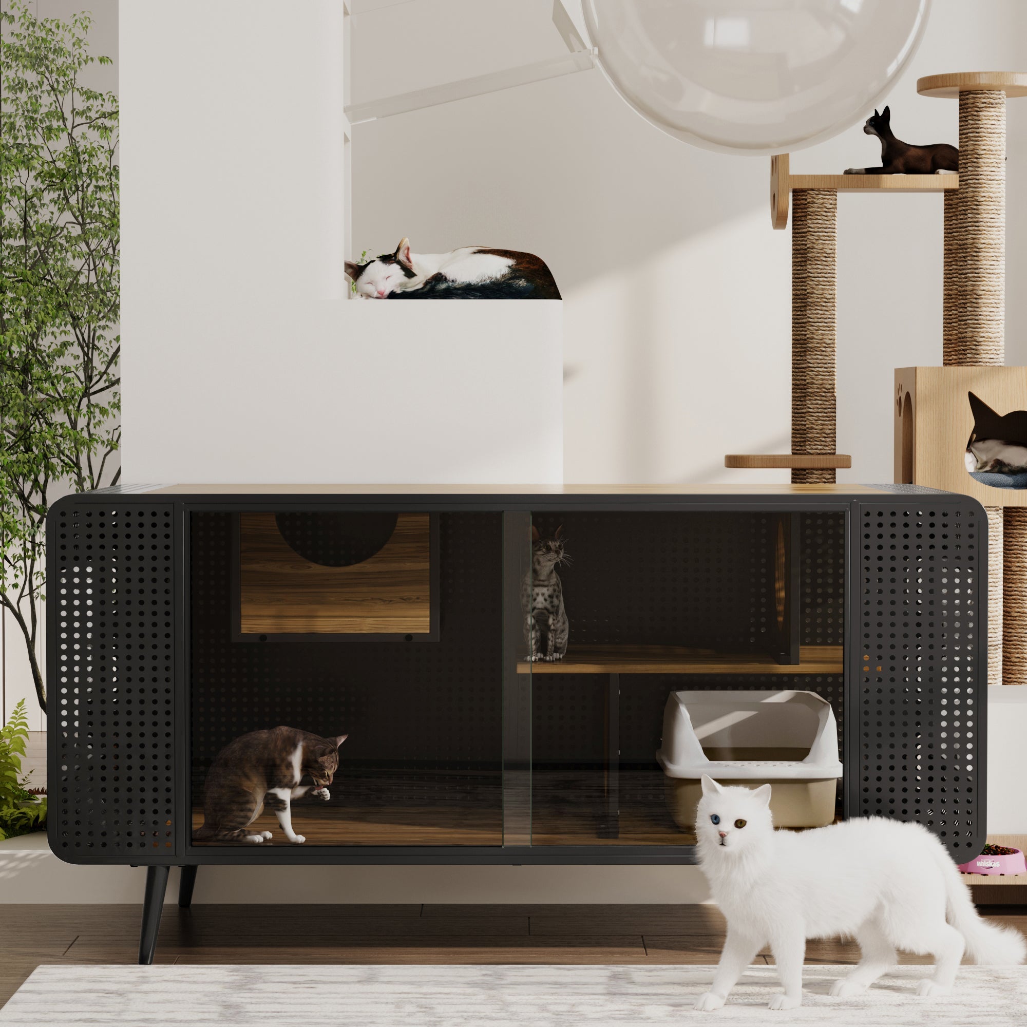 Spacious Cat House with Tempered Glass