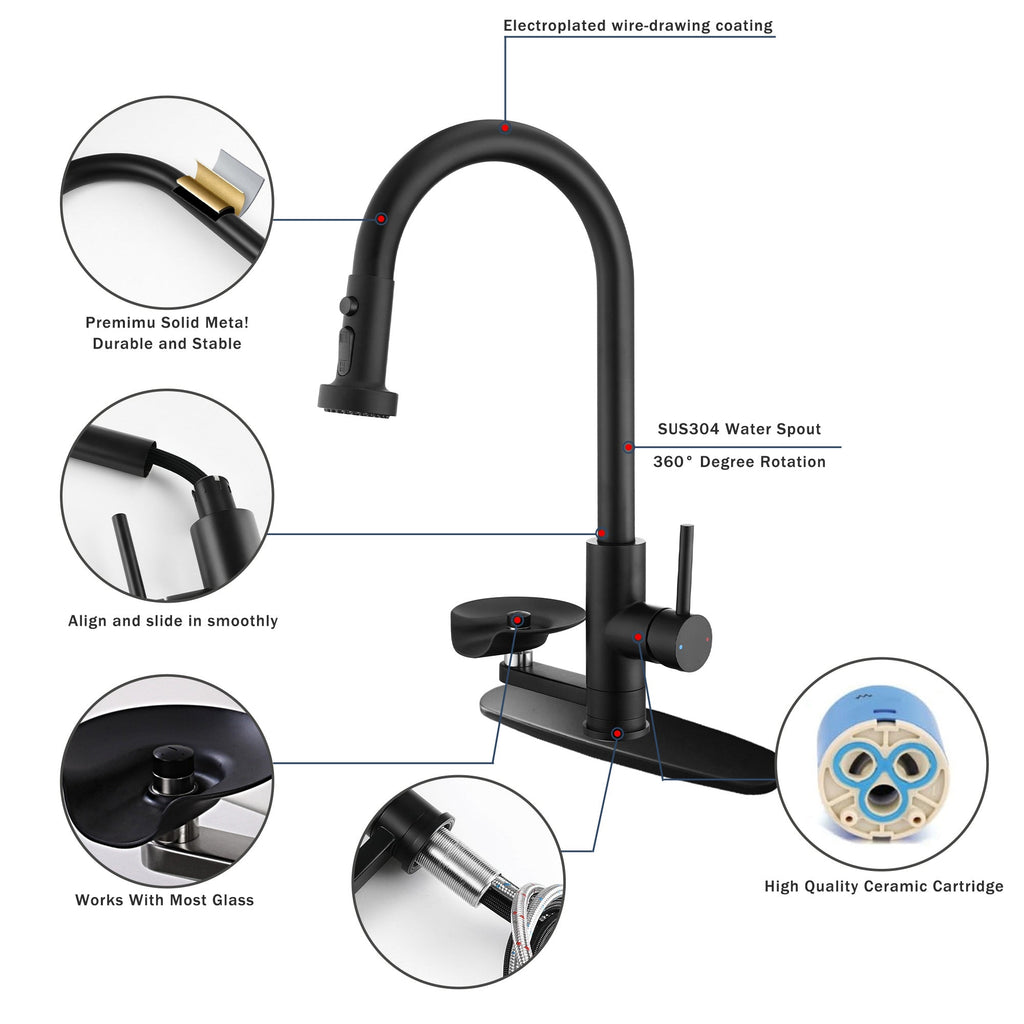 3-in-1 Kitchen Faucet with Press-Type Glass Rinser