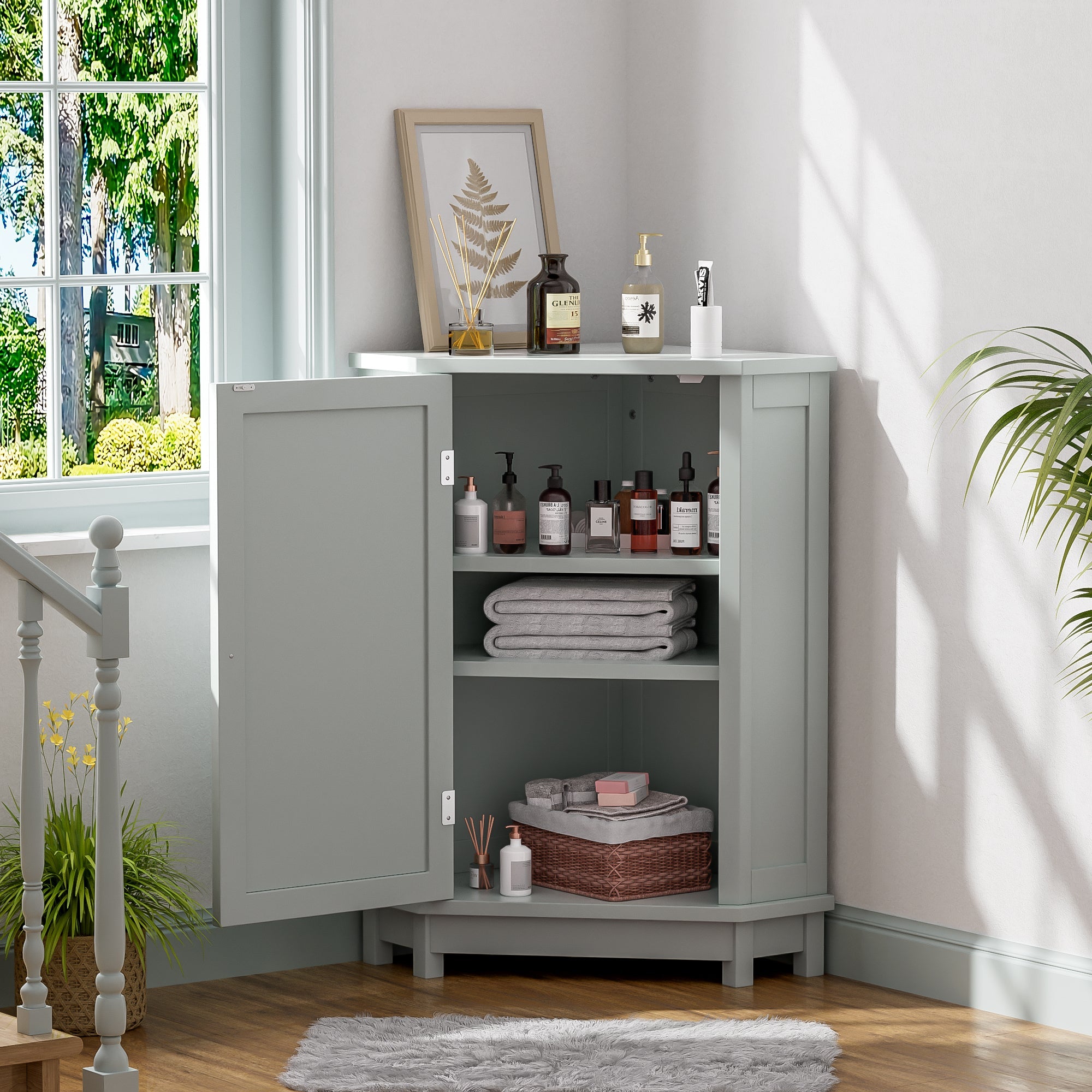 Grey Triangle Corner Bathroom Cabinet