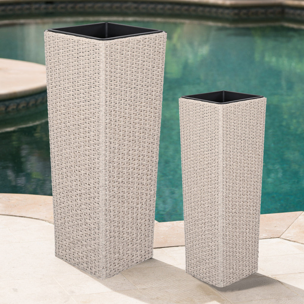 Outdoor PE Wicker Flower Pots, 2-Pcs Set