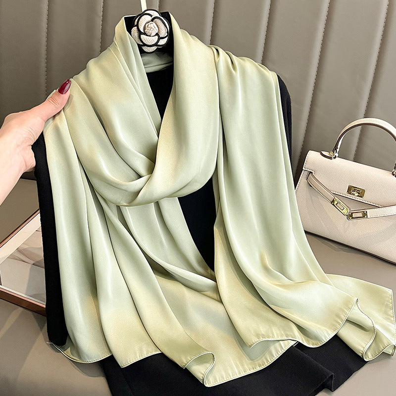 Korean-style Springautumn New Solid-color Summer Sun-protection Beach Scarf Womens Silk Scarf