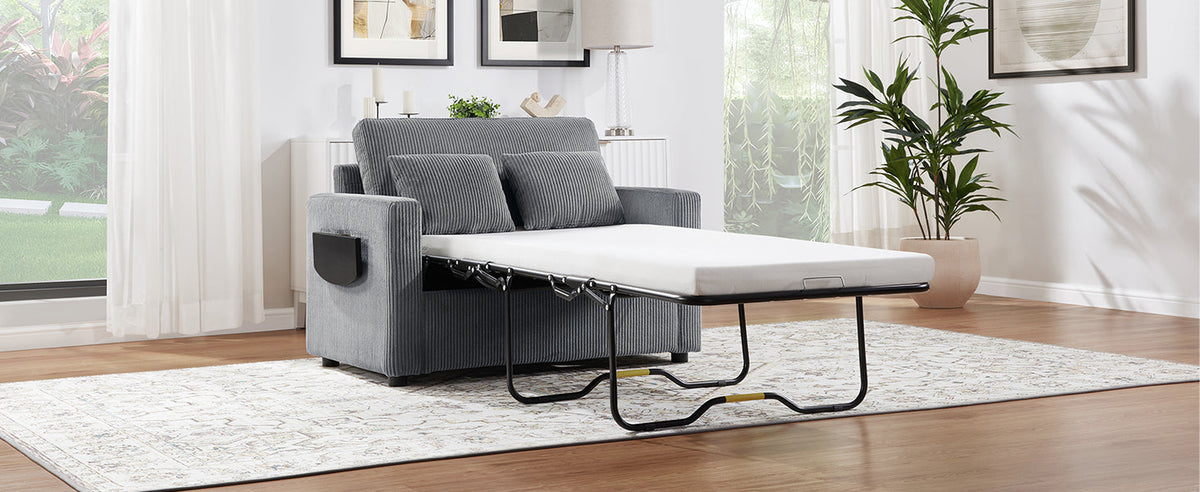 Twin Size Sofa Bed with Foldable Mattress and USB Ports