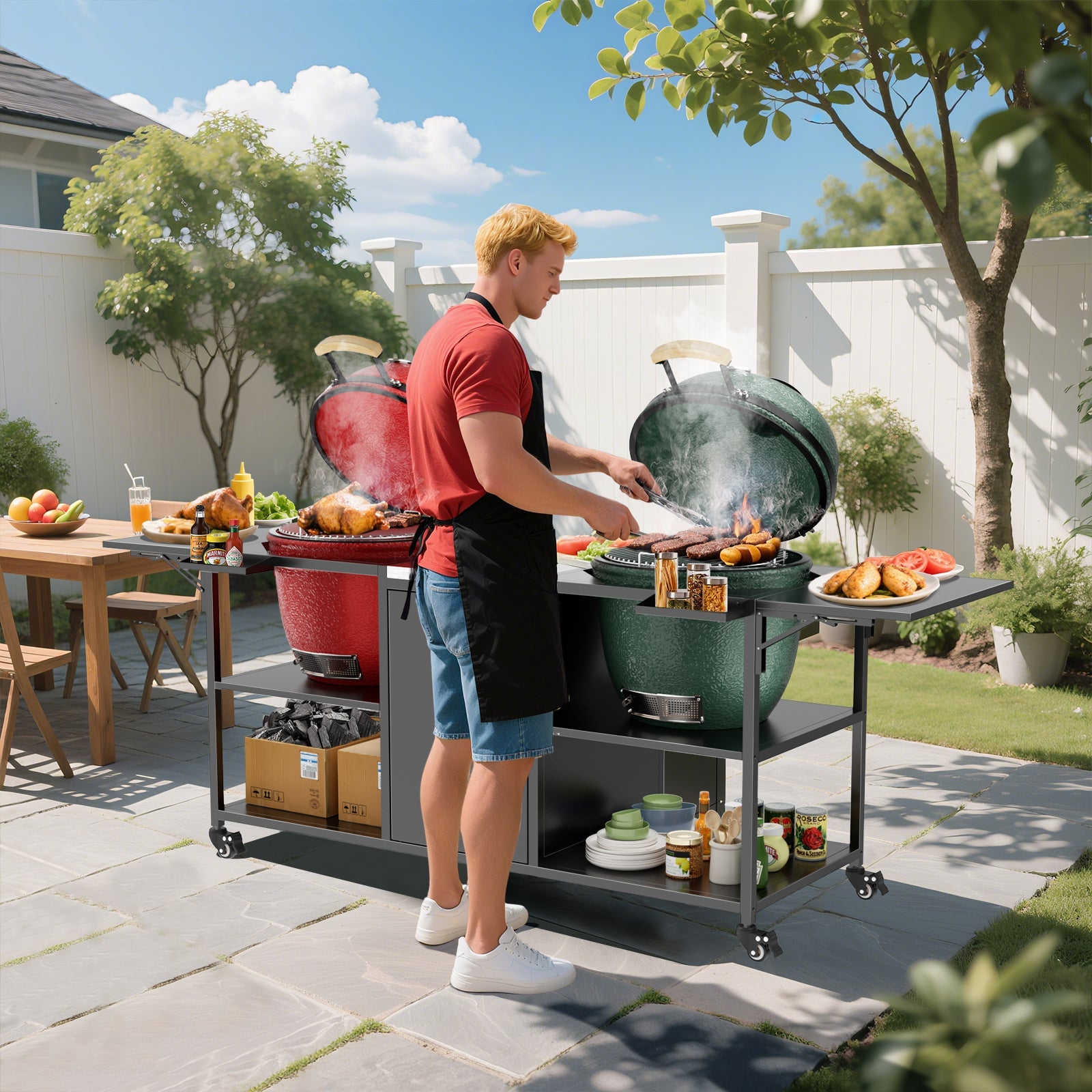 Outdoor Grill Cart for Two Big